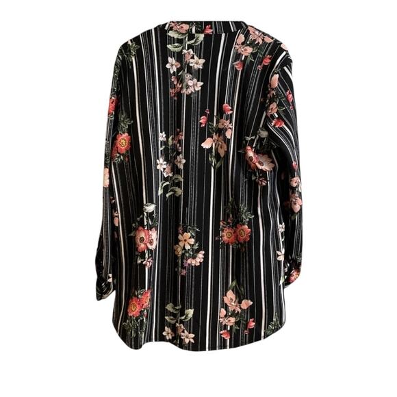 MOA MOA Floral Striped Open Front Blazer Cardigan Black Drape Hem Jacket Size S - Picture 7 of 10